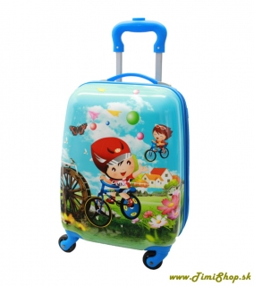 Detský cestovný kufor na štyroch kolesách CYKLISTA - Modra